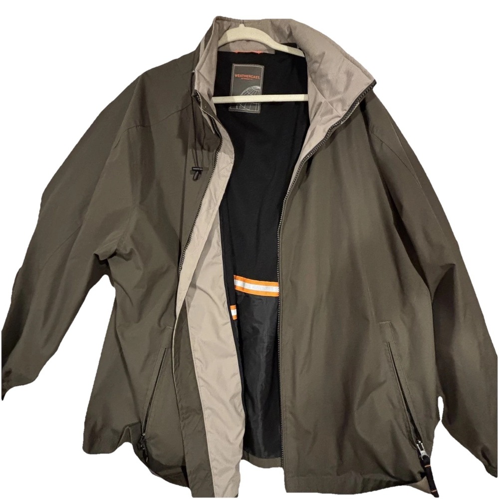 Weathercast Jacket Mens Large Outdoor Full Zip Reflective Pockets Coat